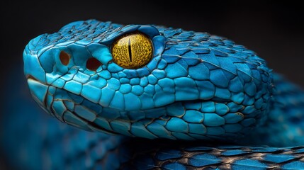 Fototapeta premium Understanding the vibrant blue viper close up a captivating reptile portrait for nature enthusiasts and wildlife lovers