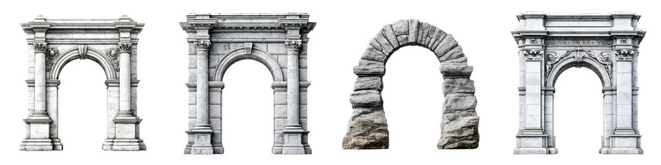 Naklejka premium Collection of Stone Arches, Architectural Details, Vector, Isolated on White Background.