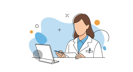 Doctor working on laptop, healthcare professional, medical concept