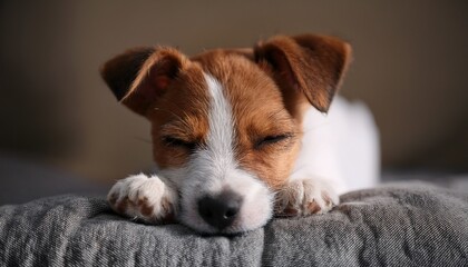 cute sleepy jack russel terrier puppy with big ears resting soft