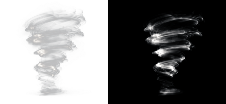 Abstract png tornado with dynamic rotation, glowing spiral strokes, transparent background, wave energy, and bright light particles in motion
