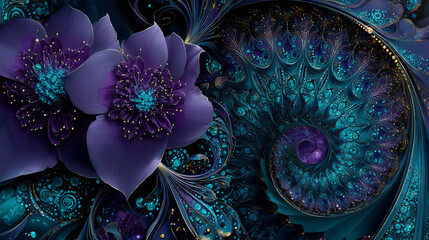 Abstract fractal patterns and shapes. Dynamic flowing natural forms. Flowers and spirals. Mysterious psychedelic relaxation pattern. 