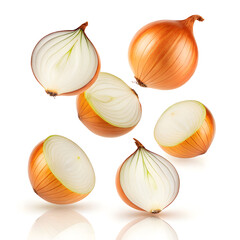 onions falling down isolated on white background