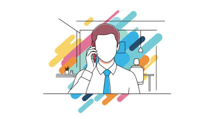 Fototapeta premium Man on Phone in Office Workspace Modern Business Communication
