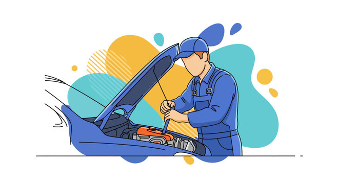 Mechanic Repairing Car Engine Under Hood