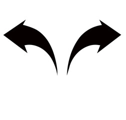 two black curved arrows pointing opposite directions flat vector icon on white background