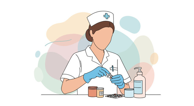 nurse preparing medicine, line art style clip art preview