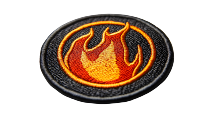 Fire embroidered patch badge isolated on a transparent background