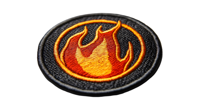 Fire embroidered patch badge isolated on a transparent background