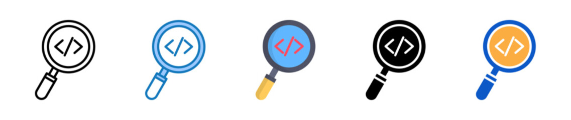 Magnifying Glass multiple style icons set design vector illustration. 