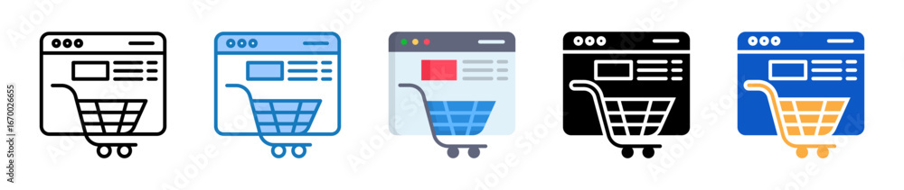 Aufkleber online store multiple style icons set design vector illustration.