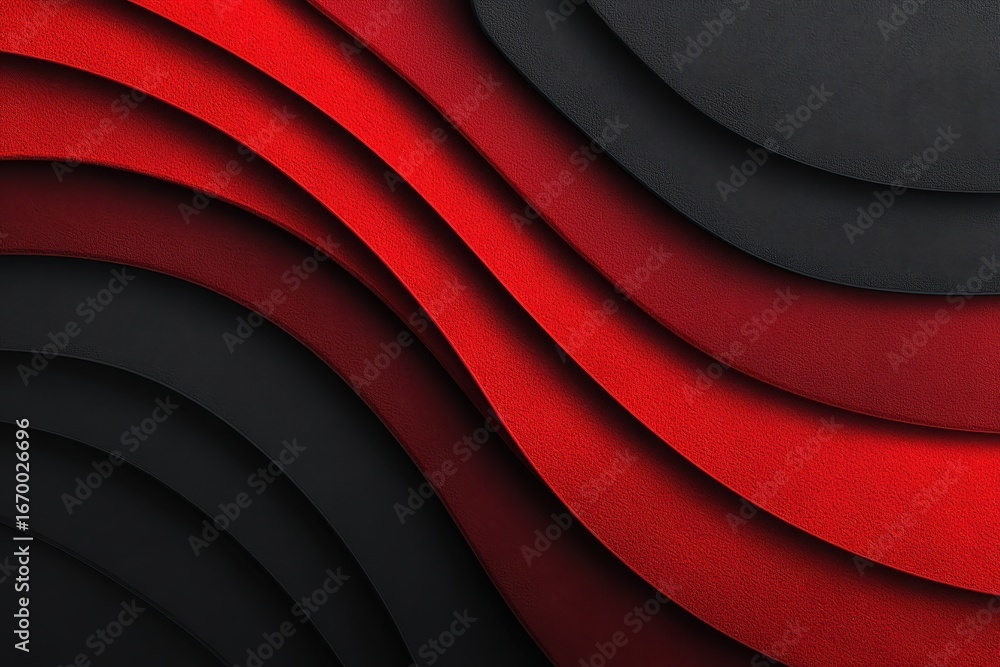 Poster curved layers of textured red and black create depth and visual interest. use this sleek background 