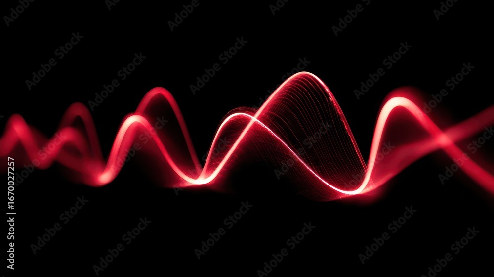 Poster red waves undulate against a stark black background, creating a dynamic pattern. ideal for technolog