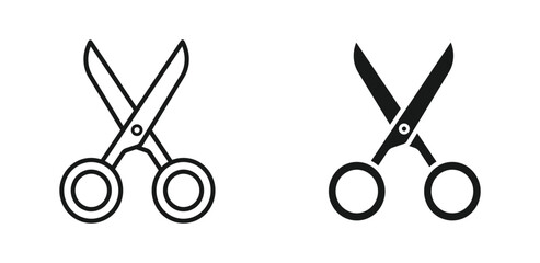 scissors icon vector set, cutting tool vector, scissor outline and silhouette icon set .