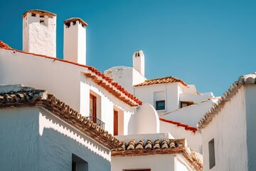 Whitewashed Spanish Village Houses Under Sunny Blue Sky