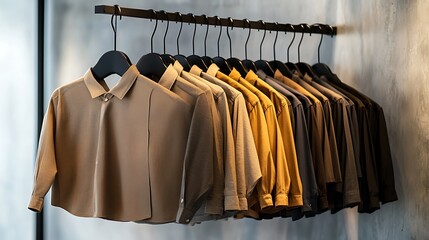 Colorful cotton clothes hanging in a store