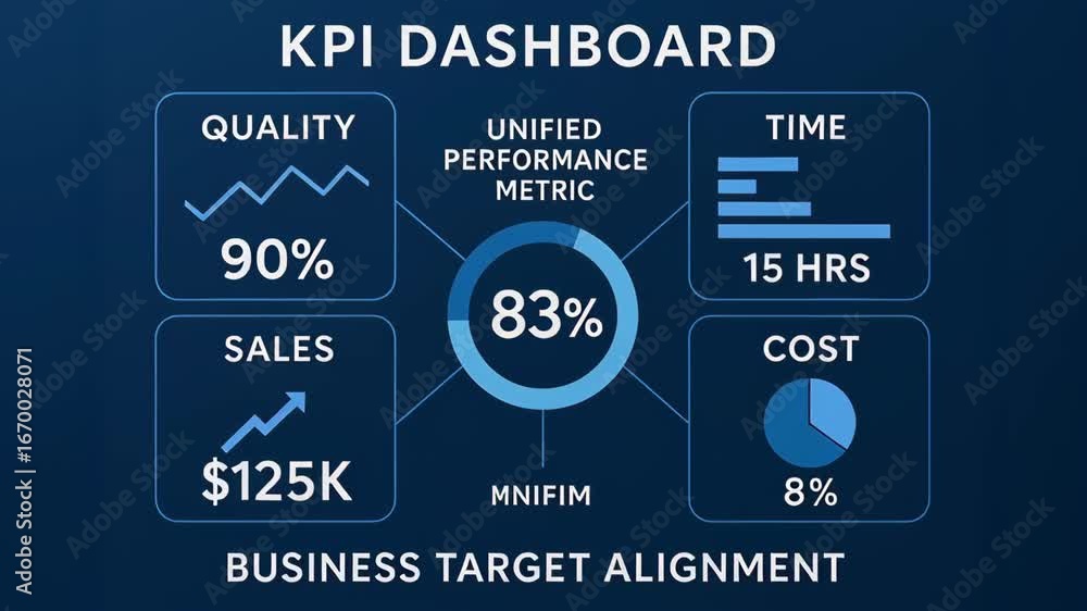 Aufkleber kpi dashboard business target alignment featuring quality sales cost time metrics for clear performa