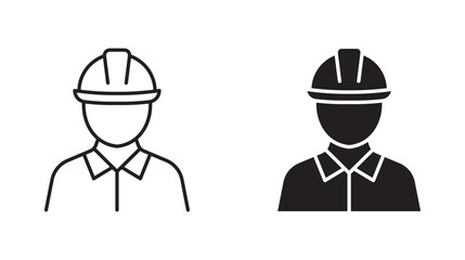 Construction worker icon in outline and flat design. Vector illustration.