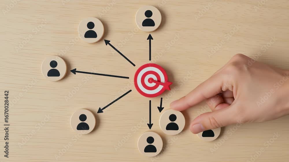 Aufkleber business target alignment strategy with teamwork connection and arrow symbols representing goal achi