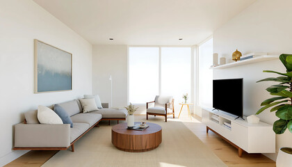 Modern living room interior with sofa fireplace and contemporary furniture