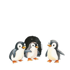 Obraz premium Watercolor illustration of cute penguins isolated on transparent background