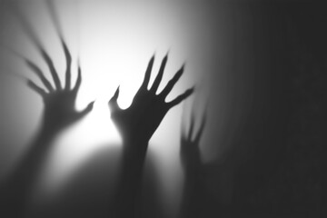 Shadow overlay effect for halloween background with Terrifying scary hands with long nails,Creepy...