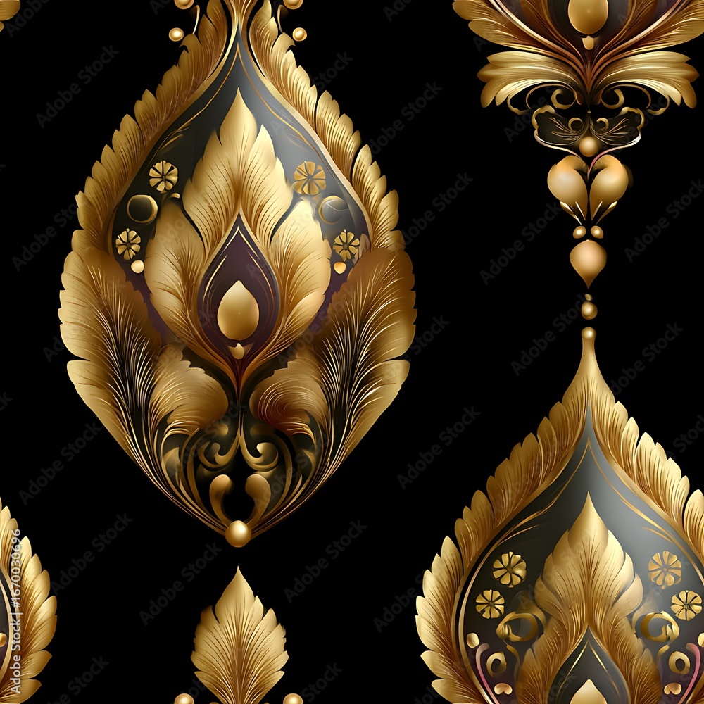 Poster elegant gold floral pattern on dark background for design projects