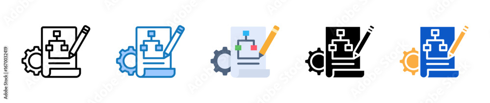 Poster planning strategy multiple style icons set design vector illustration.