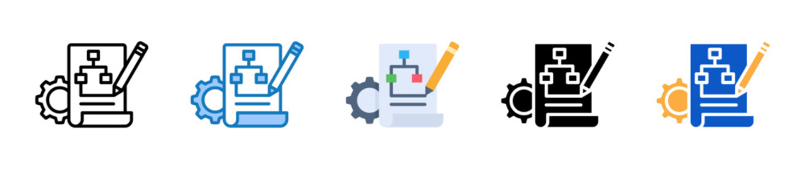 Planning Strategy multiple style icons set design vector illustration. 
