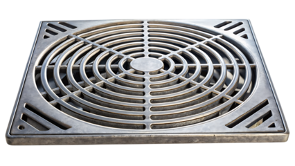 Metal Storm Drain Cover with Grate Pattern, Round or Square Design – Isolated on Transparent Background, AI Generated