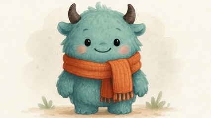 Cute monster with orange scarf
