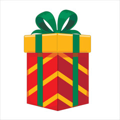 big red box with gift and green bow on white background isolate