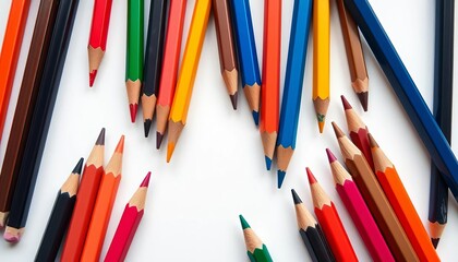 Obraz premium A collection of sharpened pencils neatly arranged on a white background, texture, detail