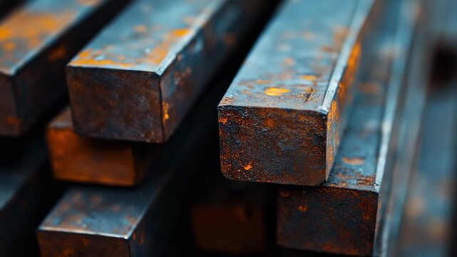 Close up on rusty square metal bars