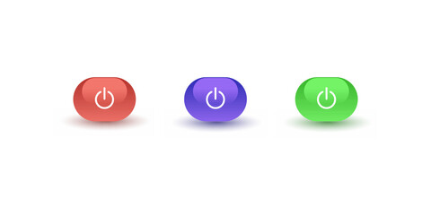 Colorful power buttons, circle buttons, button set.