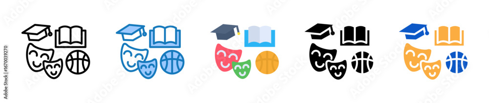 Aufkleber extracurricular multiple style icons set design vector illustration.