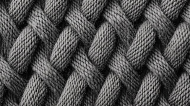 A close-up shot of a thick, woven gray textile, showcasing a symmetrical, braided texture.

