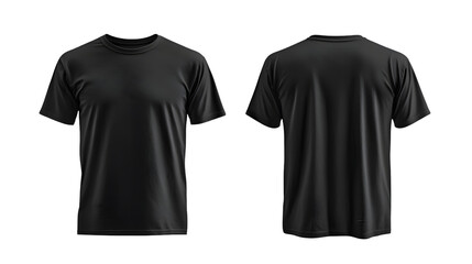 Plain black t-shirt front and back view for mockup isolated on a transparent background