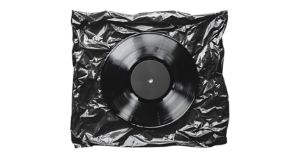 Plastic crumpled packaging pattern looks like CD isolated on a transparent background