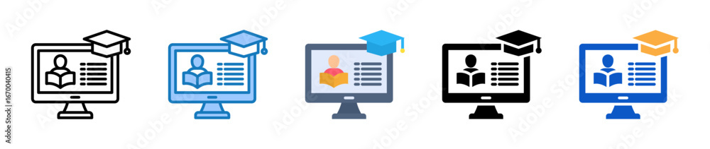 Poster online learning multiple style icons set design vector illustration.