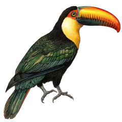 Fototapeta premium Watercolor painting of a toucan perched isolated on transparent background