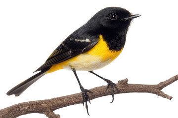 Naklejka premium American redstart perched on a branch isolated on transparent background, close up view