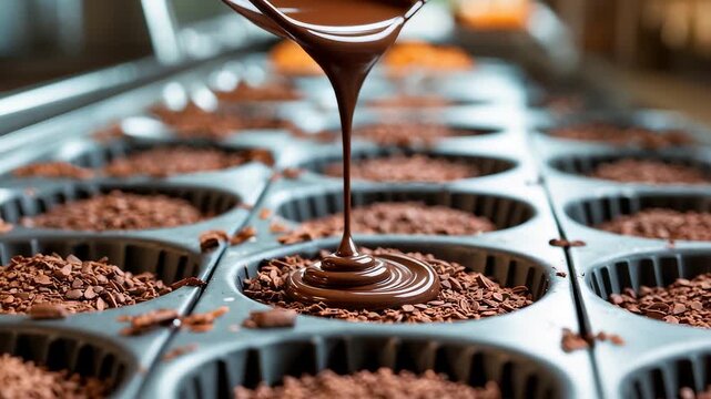 Chocolate Pouring Molds Factory Production Dessert Sweet Treats Confectionery