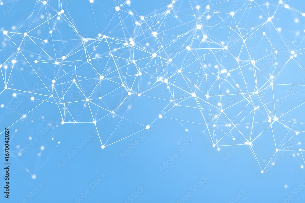 Aufkleber light blue background with white dots and lines in the form of an abstract network pattern,