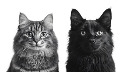 Portrait of happy dog and cat looking at the camera isolated on a transparent background