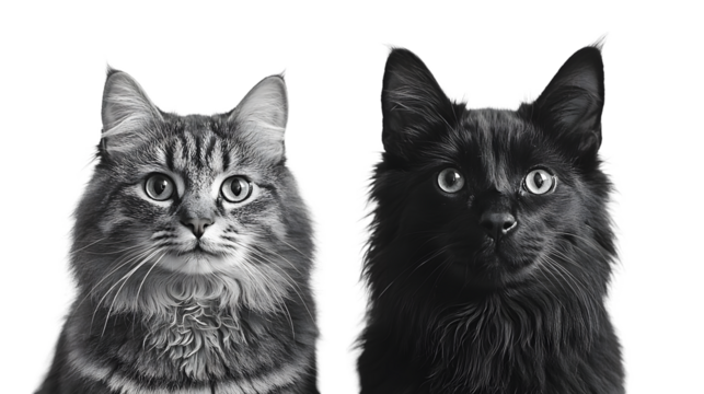 Portrait of happy dog and cat looking at the camera isolated on a transparent background