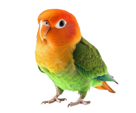 Peach faced lovebird isolated on transparent background, a colorful and exotic pet bird