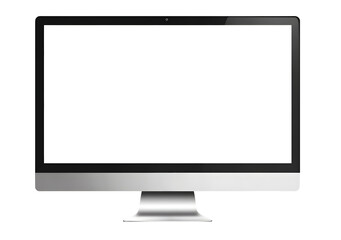 A modern computer monitor with a blank white screen s isolated on a transparen background
