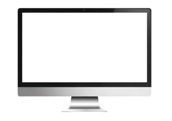 A modern computer monitor with a blank white screen s isolated on a transparen background