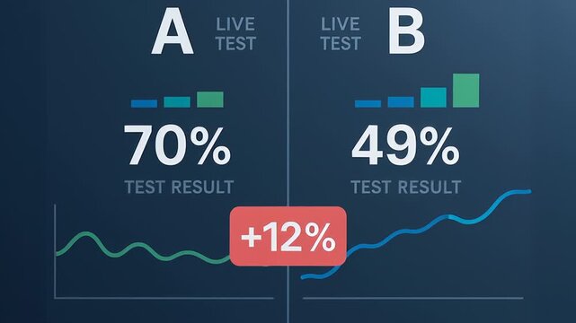 Test result comparison of two industry live tests reveals 12 percent increase performance with detailed bar charts indicating growth and improved